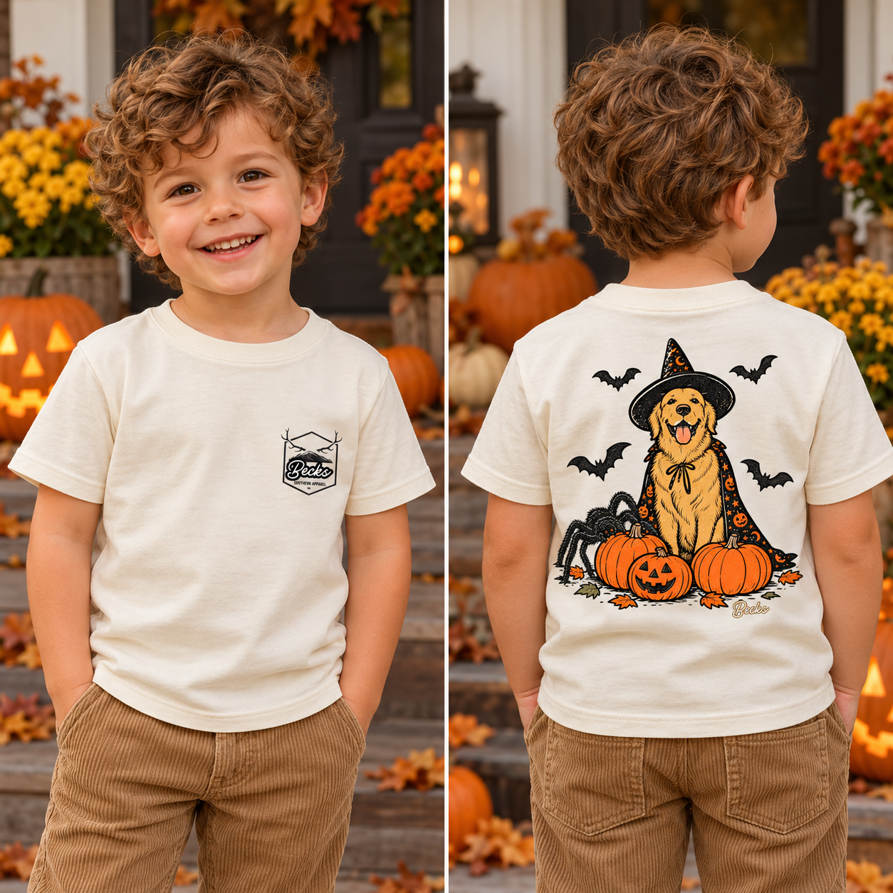Halloween dog boys' tee front and back mockup