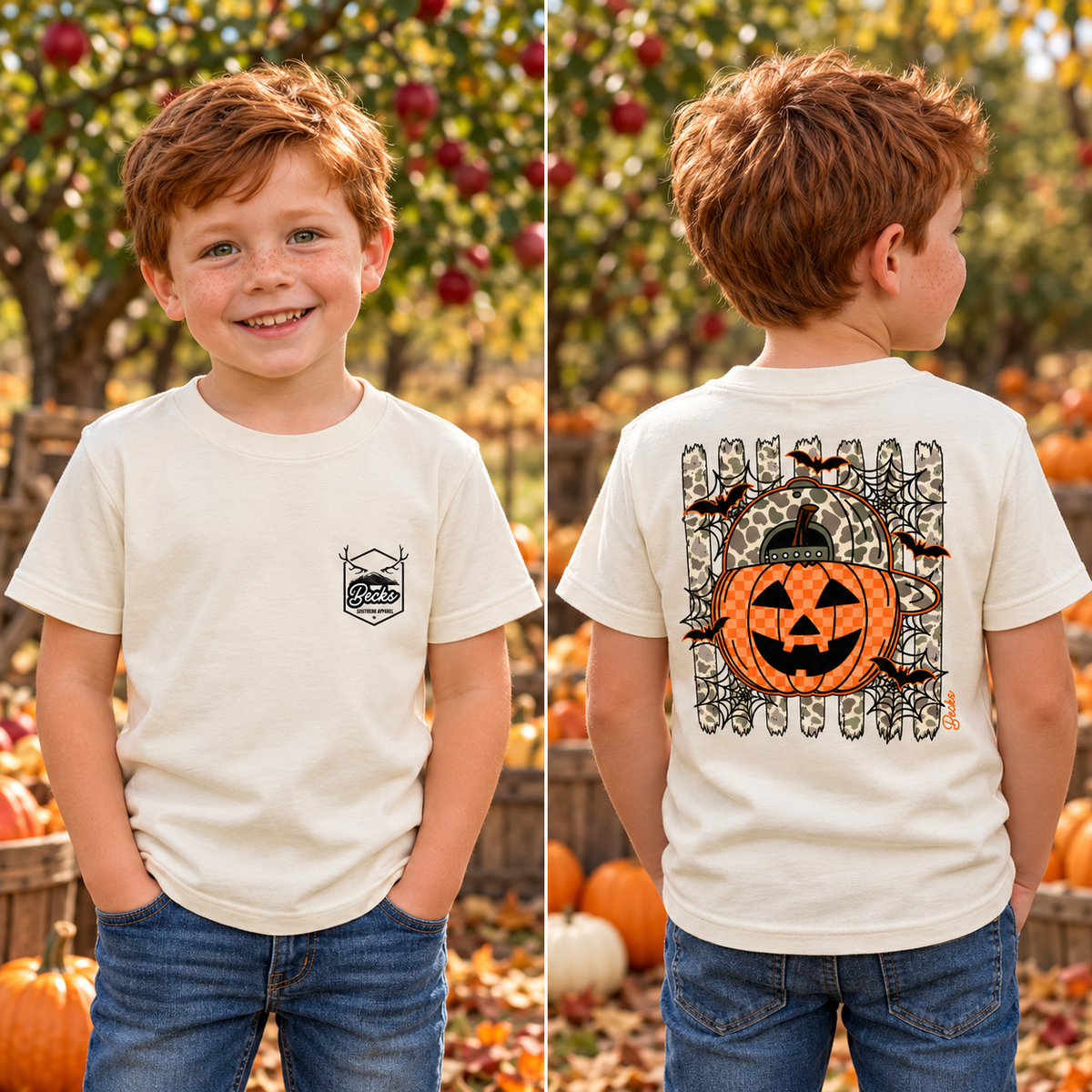 Camo Jack-O’-Lantern Halloween shirt front and back