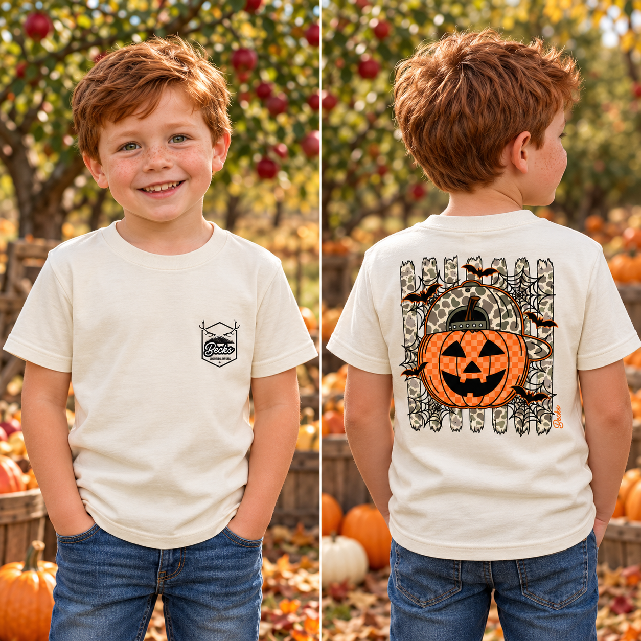 Pumpkin boys' tee front and back mockup