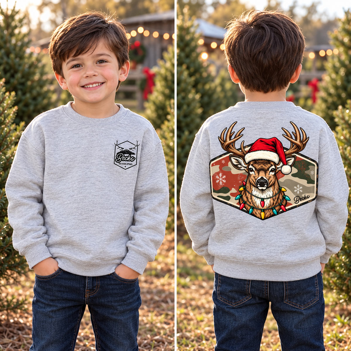 Christmas Camo Buck — Tee or Sweatshirt front and back